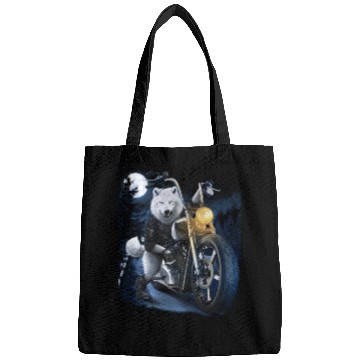 Discover Wolf Riding Chopper Motorcycle In Full Moon Bags