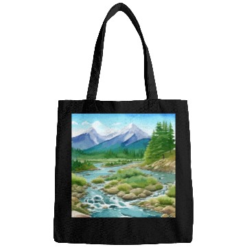 Discover Watercolor Mountain River Bags