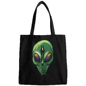 Discover extraterrestrial Funny quote Alien head science Bags
