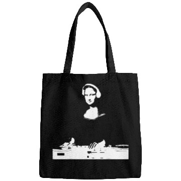 Discover Dj Mona Lisa with Dj Headphone behind a dj table Bags
