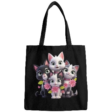 Discover Cute Cats with Flowers 3D Ai Art Bags