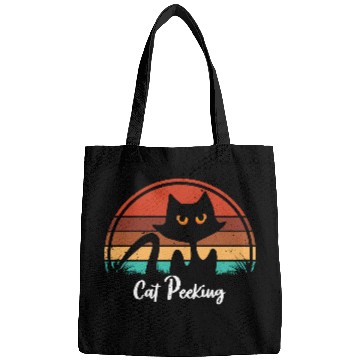 Discover Black cat vintage sunset retro design Bags