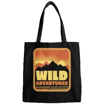 Discover Retro Sunset Mountains, Wild Adventure, Explore Vi Bags