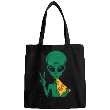 Discover Funny Alien Eating Pizza Alien Lover Bags