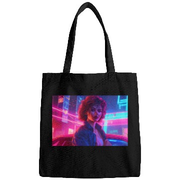 Discover Synthwave Girl - Anime Portrait in Neon Colors Bags