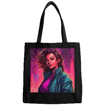 Discover Synthwave City Bloom - Neon Pink Cityscape Bags