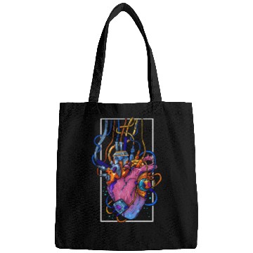 Discover Cyborg Robot Heart Vaporwave Futuristic Cyberpunk Bags