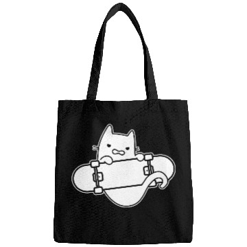 Discover Angry Cat And Skateboard Skateboarding Outline Bags