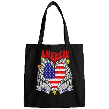 Discover America Sweet Heart Skeleton Hands Heart Flag 4th Bags