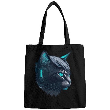 Discover Digital cyberpunk Cat artwork Bags