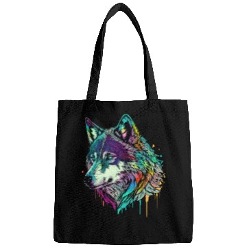 Discover Vibrant Psychedelic Wolf Illustration Bags