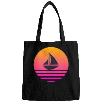 Discover A boat with a retro sunset behind Bags
