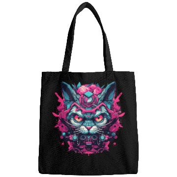 Discover A funny cat mascot design in cyberpunk style Bags