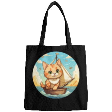 Discover Sailing Cat on Sailboat, Sunset Animal Design Bags
