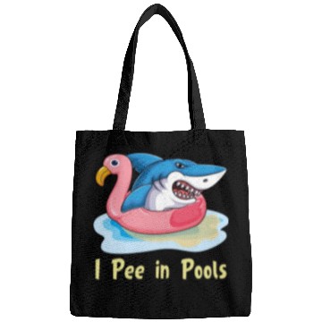 Discover I pee in pools shark on flamingo float Bags