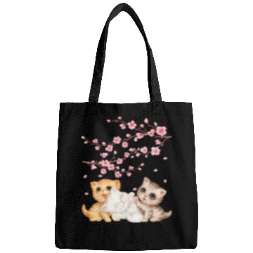 Discover Kitten Lover Japanese Cherry Blossom Cat Art Bags