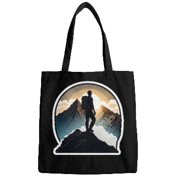 Discover Hiker Standing Atop A Majestic Mountain Bags