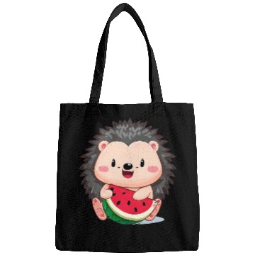 Discover Happy hedgehog enjoys watermelon Bags