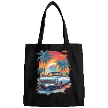 Discover Retro classic car in Miami street Bags