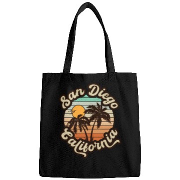 Discover San Diego California Beach Retro Palm Trees Sunset Bags