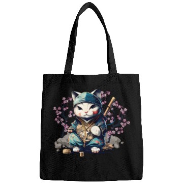 Discover Samurai Cat Anime Kawaii Japanese Style Bags