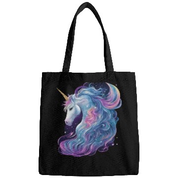 Discover Unicorn with flowing mane surrounded by stars Bags