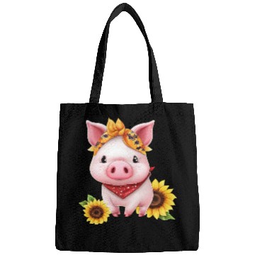 Discover Pig with Bandana and Sunflower, Charming Farm Bags