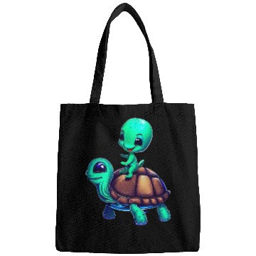 Discover Alien Riding a Turtle Bags