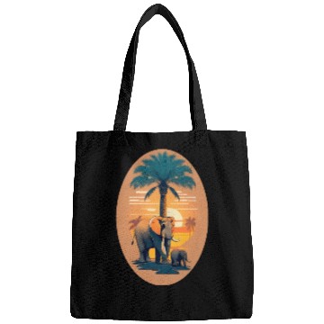 Discover Elephant and Baby by the Palm Tree Bags