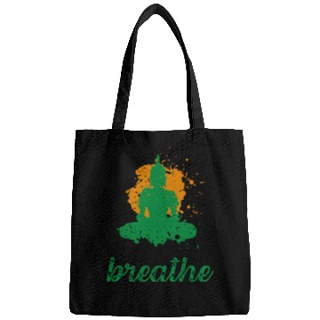 Discover Breathe quote Buddha graphic Bags