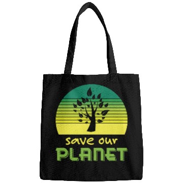 Discover Save Our Planet Retro Sunset Green Bags