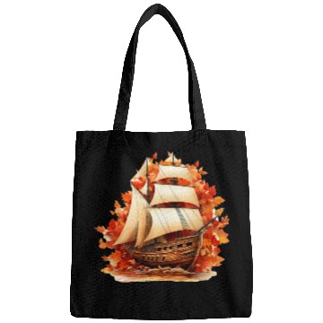 Discover Autumn Sailing: Sailboat Amidst Falling Leaves Bags