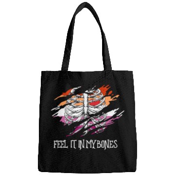Discover Skeleton on Lesbian Flag Colors Background Bags