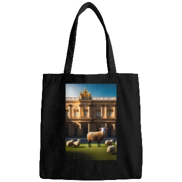 Discover sheep in baroque armor in front of palace made of Bags