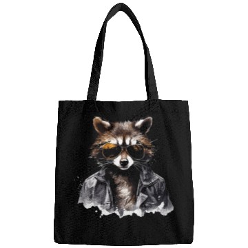 Discover Cool raccoon in black jacket Bags