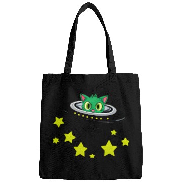 Discover Cat Alien In UFO With Stars Bags