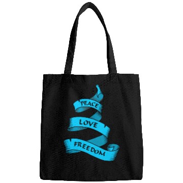 Discover Peace love freedom blue Bags