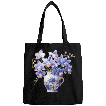 Discover Blue Orchids in a Vase Graphic Bags