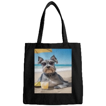 Discover Schnauzer Chilling at Beach with a Drink Bags