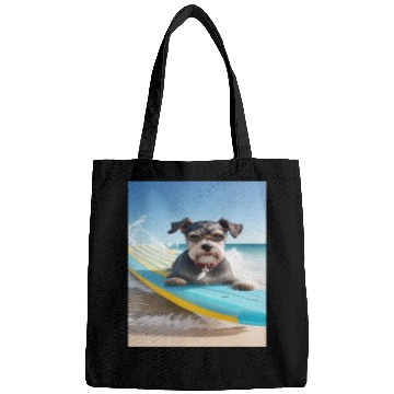 Discover Schnauzer Surfing at Beach On A Surfboard Bags