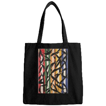 Discover Striped Abstract Painting with Leaves Bags