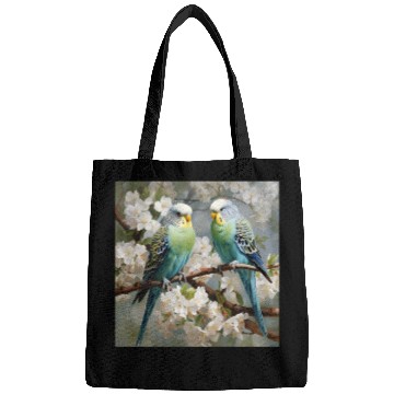 Discover Green and blue Parakeets with flowers Bags
