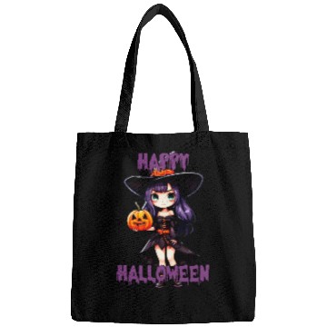 Discover Happy Halloween purple witch Bags