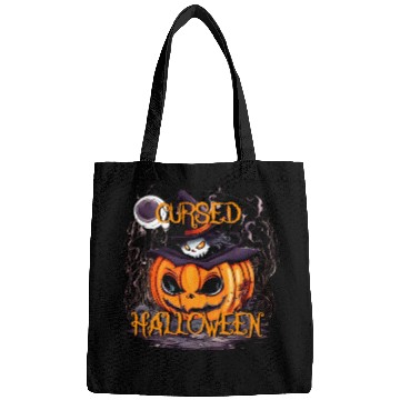 Discover Cursed Halloween scary pumpkin with hat Bags