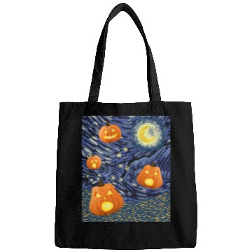 Discover Starry Night with Pumpkins Funny Halloween Art Bags