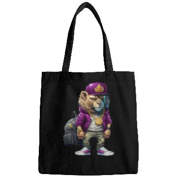 Discover Hustle Hard, Purple Drip Lion Bags