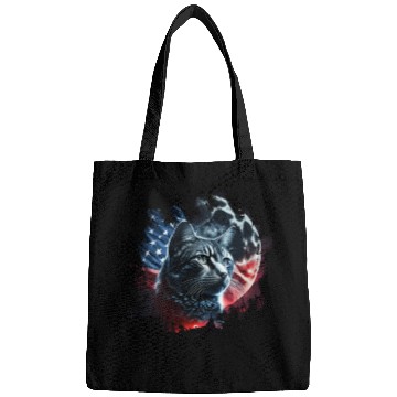 Discover America cat under Moon with American Flag Bags