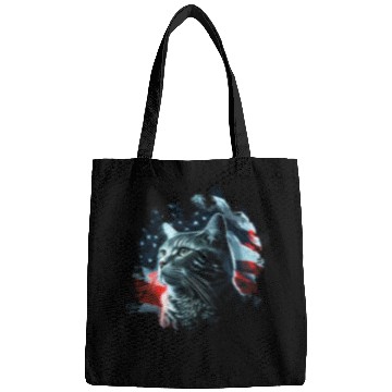 Discover America cat under Moon with American Flag Bags