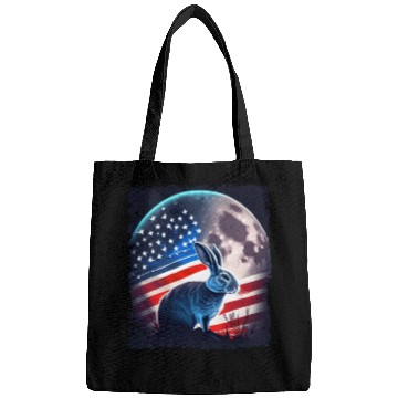 Discover America rabbit under Moon with American Flag Bags