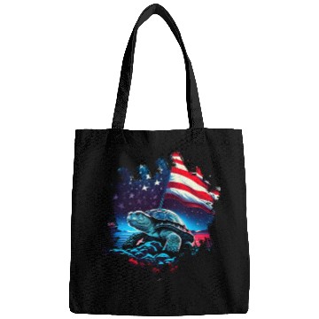 Discover America turtle under Moon with American Flag Bags